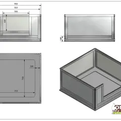 Schemat jak zrobić kojec porodowy dla psa. Wymiary: 950x710x510 mm. Wygodne wejście dla suczki.